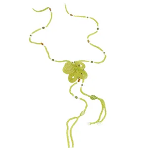 Elegant lime green crystal beaded necklace with large flower pendant for women.