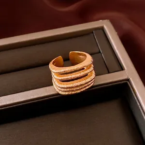 Vintage gold multi-layered textured open ring with premium minimalist design style