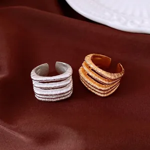 Vintage minimalist gold and silver multi-layered textured thread open rings for women