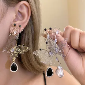 Mode Hohl Schmetterling Wassertropfen Ohrringe Für Damen Trendy Zirkonia Künstliche Perle Silber Ohrringpfosten Kupfer Ohrringe Schmuck