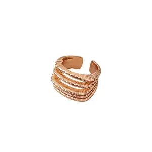 Elegant vintage style multi-layer textured open ring with rose gold finish for women