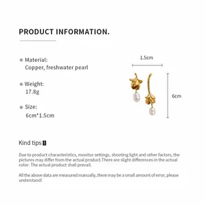 Detailed specifications and size chart for vintage gold flower freshwater pearl drop earrings