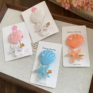Stylish resin starfish and seashell hair clip set for seaside vacation hair accessory
