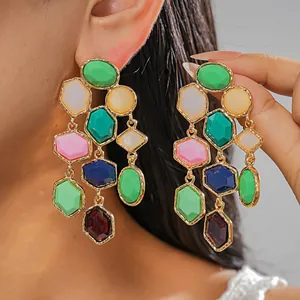 Dopamine Colorful Resin Geometric Tassel Earrings For Women 925 Sterling Silver Post Alloy Gold Plated Niche Drop Stud Earrings