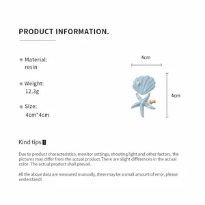 Product details for resin starfish and shell hair clips with 4cm by 4cm measurements