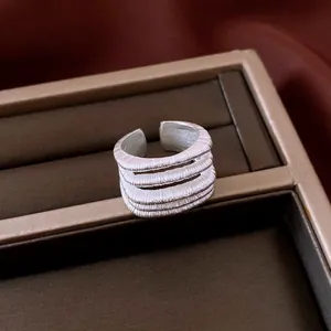 Close-up of a silver multi-layer threaded ring with vintage textured finish.