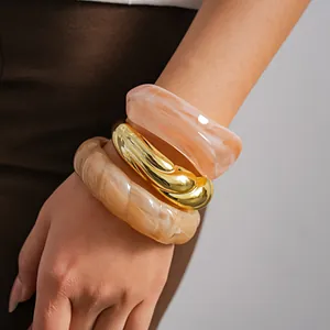 Bracciali Rigidi Rotondi Geometrici in Acrilico e Bracciale Intrecciato in Lega Placcato Oro per Donna Gioielli di Moda