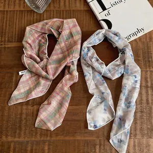 Elegante süße Mesh-Schals mit Blumen- und Karomuster für Damen als Haar- oder Hals-Accessoire
