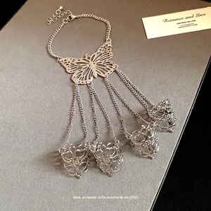 Elegante bracciale anello a farfalla traforata vintage argento gioiello da mano
