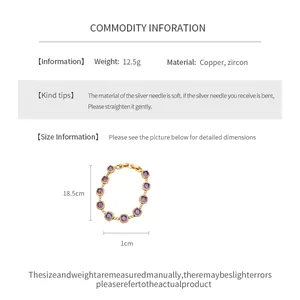 Detail view of vintage gold-plated bracelet with purple square and round zircons