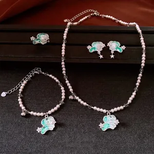 Ensemble de Bijoux Chiot Doux en Perles Artificielles pour Femmes Cuivre Strass Émail Pendentif Chien Collier Bracelet Boucles d'Oreilles Bague Cadeau