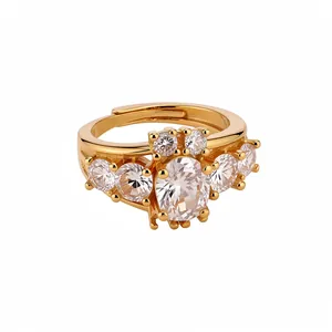 Vintage palace style adjustable ring with oval zircon and gold finish for women