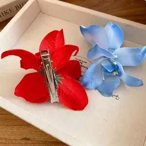 Handmade Fabric Flower Hair Clip Sweet Fresh Floral Duckbill Clip For Women Seaside Vacation Hair Accessories