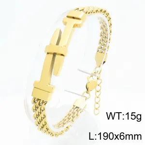 Gold stainless steel mesh chain bracelet with belt buckle plate for men 190mm