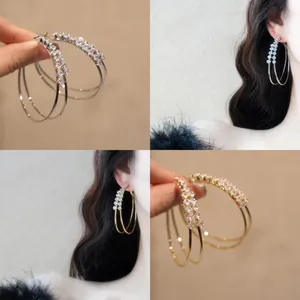 Minimalist Zirconia Double-Layer Round Ear Clips For Women Non-Pierced Copper Clip-On Earrings Fashion Commuting Jewelry