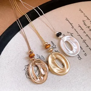 Harz Falten Runde Anhänger Perlen Verstellbare Halskette Für Damen Koreanischer Ins Stil Luxus Lange Pulloverkette Schmuck