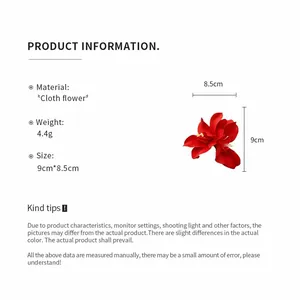 Detailed specifications of the red cloth flower hair clip with size dimensions