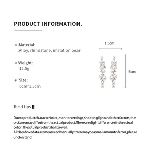 Comprehensive product specifications of elegant pearl tassel drop earrings with rhinestones
