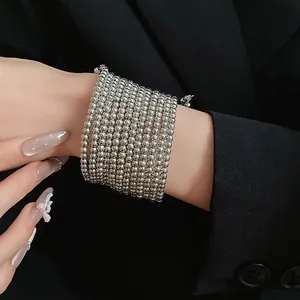 Elegant minimalist silver multi-layer wrap bead bracelet for women with vintage chic style