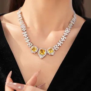 Vintage palace style necklace featuring square yellow zircons and sparkling pavé crystals