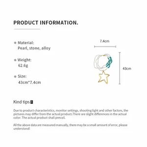 Detailed specifications for the multi-layer pearl and star pendant beaded necklace.