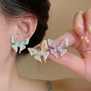 Süße Schmetterling Ohrstecker Mit 925 Sterlingsilber Ohrstecker-Stift Legierung Lackiert Strass Künstliche Perle Schmuck