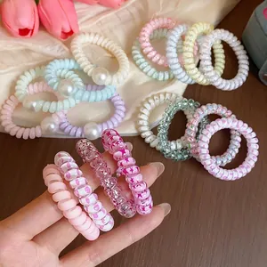 Dopamin Spirale Haargummis Für Damen Acryl Telefonkabel Haarbänder Mit Künstlicher Perle Stern Druck Elastische Haarseil