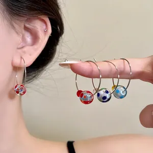 Niche Dopamine Resin Round Hoop Earrings For Women Fashion Alloy Gold Plated Polka Dot Bead Ear Buckles Daily Party Jewelry