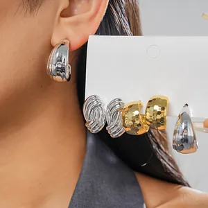 Geometric C Shaped Stud Earrings Gold Silver Tone Resin Steel Earring Post Minimalist Trendy Commuter Jewelry For Women