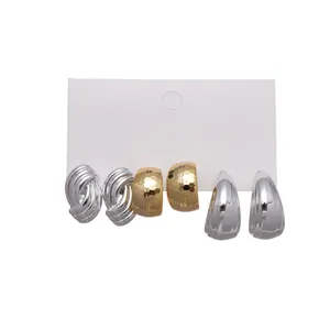 Minimalist 6-piece C-shape geometric stud earring set in gold and silver steel finish