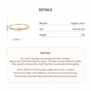 Especificaciones detalladas del brazalete abierto de circón chapado en oro de 14K