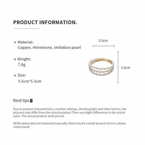 Detail showing specifications of the multi-layer beaded bangle with pearls and rhinestones.