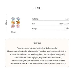 Detailed specification of colorful resin daisy earrings with dimensions and weight info.