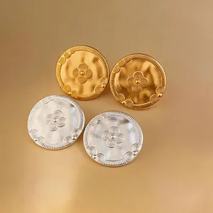 Vintage style hammered 18k gold and silver plated stud earrings with floral relief pattern