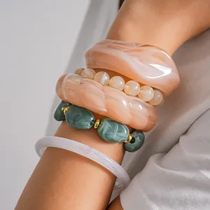 Vintage Irregular Acrylic Geometric Bracelet Bangle With Marbled Texture For Women Minimalist Fashion Hand Jewelry Holiday Gift