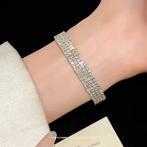 Elegante pulsera de varias filas con pedrería para mujer, joyería de moda de lujo