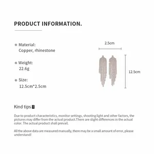 Spécifications détaillées des boucles d'oreilles à pompons et strass avec dimensions
