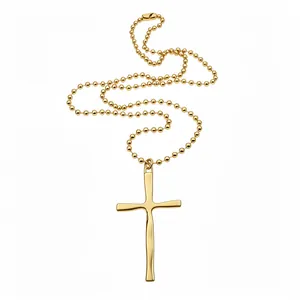 Elegant minimalist gold cross pendant necklace with stylish ball chain for women