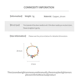 Detail of flower bracelet showing multi-color zircon stones and product weight information