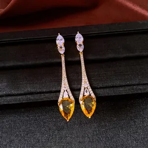 Elegant 18k gold plated silver needle zircon teardrop earrings with a vintage luxury look