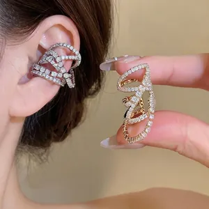 Zirconia Multi-layer Hollow Ear Cuff For Women No Piercing Copper Geometric Ear Clip Gold Silver Plated Elegant Jewelry