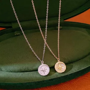Collana con Pendente Rotondo a Stella in Resina Zirconia Placcata Oro 14K Catena della Clavicola Geometrica di Lusso per Donna Gioielli Regalo