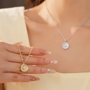 Elegante collana con ciondolo a stella in zircone e resina placcata oro 14K su modella