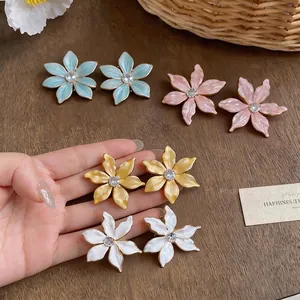 18K Gold Plated 925 Sterling Silver Post Flower Zirconia Stud Earrings Sweet Drip Oil Enamel Floral Jewelry For Women