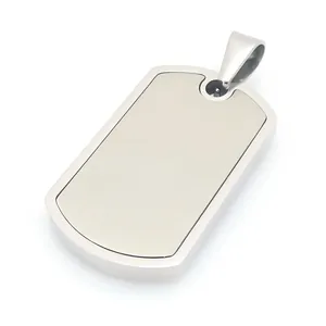 Minimalist silver stainless steel dog tag pendant necklace with matte and polished finish