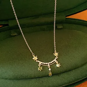 Elegant 18k gold plated necklace with zircon flower and teardrop pendants for women