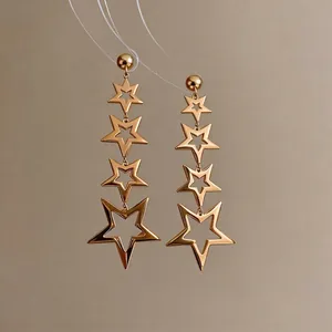 Elegant gold-plated stainless steel graduated star dangle earrings