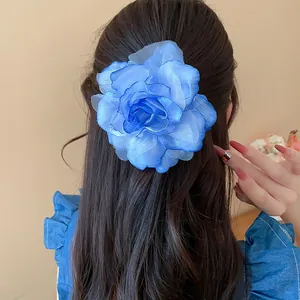 Exquisite blaue Stoff-Netz-Blumen-Haarspange für süße und elegante Frauen-Frisur Dekoration