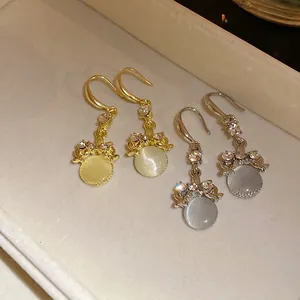 Elegant rhinestone round resin pendant ear hooks in gold and silver finishes for women