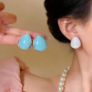 Orecchini a Bottone in Acrilico a Goccia d'Acqua Stile Coreano Semplice per Donna Perno in Argento Lega Gioielli di Moda Eleganti